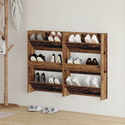 vidaXL Dulapuri pentru pantofi de perete cu raft 2 pcs Lemn vechi foto