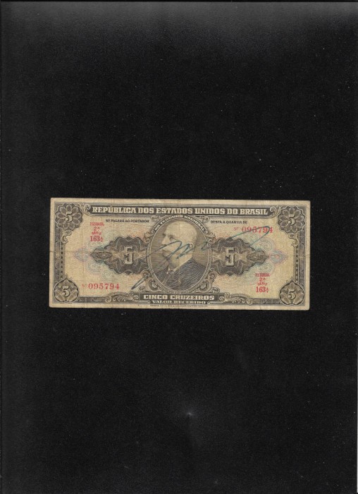 Rar! Brazilia 5 cruzeiros 1950 seria095794 valor recebido semnatura de mana