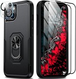 Set husa, 2 folii si o protectie camera pentru iPhone 14 Antshare, TPU/sticla securizata, negru/transparent, 6,1 inchi