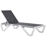 Outsunny Sezlong de Grădină cu Spătar Reglabil pe 5 Niveluri și Roți, Aluminiu și Textilena, Gri și Alb, 195x67.5x33 cm | Aosom Romania