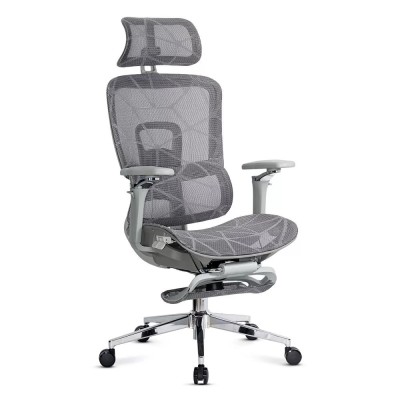 Scaun birou ergonomic gri din mesh cu tetieră reglabilă, brațe 4D și șezut culisant SYYT 9520 foto
