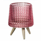 Cumpara ieftin Suport decorativ Pufo Gorgeous pentru lumanare din sticla cu picioruse din lemn, 11 cm, roz
