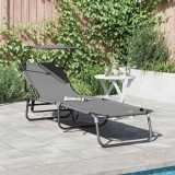 Șezlong pliabil cu copertină Gri din material Oxford 600D