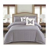 Cumpara ieftin Lenjerie de Pat Dublu Cu Elastic - 100% Bumbac Damasc 6 Piese-Gri Inchis - CPL38