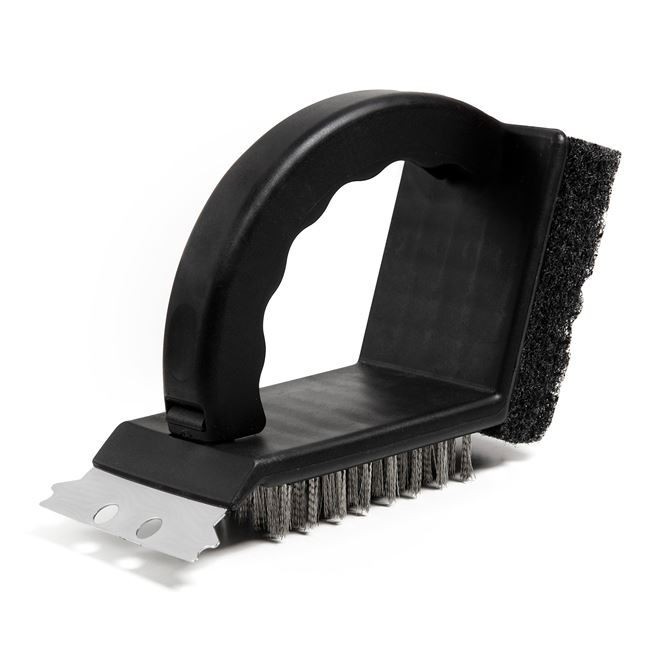 Perie pentru curatat gratar, 3 in 1, sarma, racleta si burete, cu maner 16,5 cm