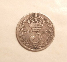 ANGLIA 3 PENCE 1915 ARGINT foto