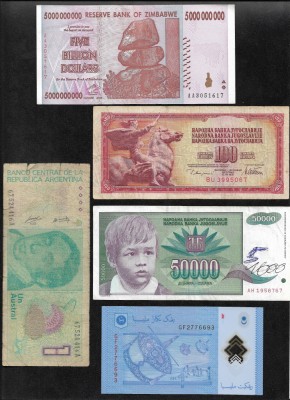 Set 5 bancnote de prin lume adunate (cele din imagini) #269 foto