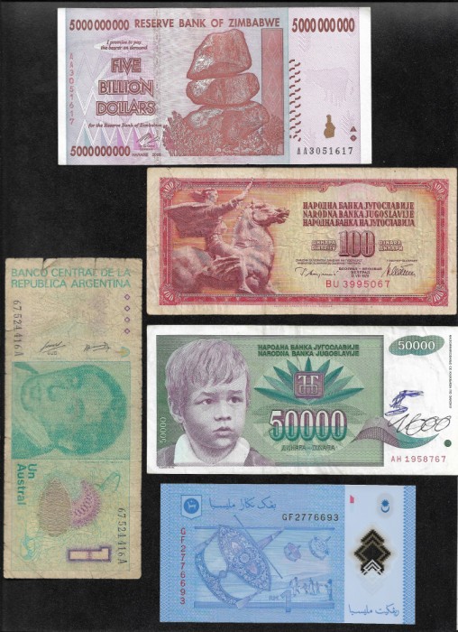 Set 5 bancnote de prin lume adunate (cele din imagini) #269
