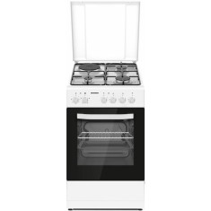 Aragaz mixt Heinner HFSC-S56E1HSWH, 3 arzatoare gaz + 1 plita electrica, aprindere electrica arzatoare, cuptor electric, clasa A, grill, 50x60 cm, alb