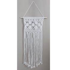 Decoratiune perete stil macrame, 006FD, sfoara bumbac, alb, 35 x 70 cm