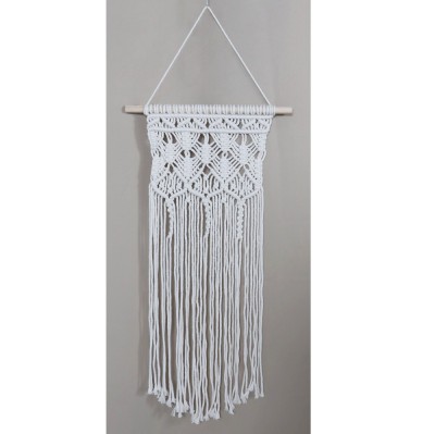 Decoratiune perete stil macrame, 006FD, sfoara bumbac, alb, 35 x 70 cm foto