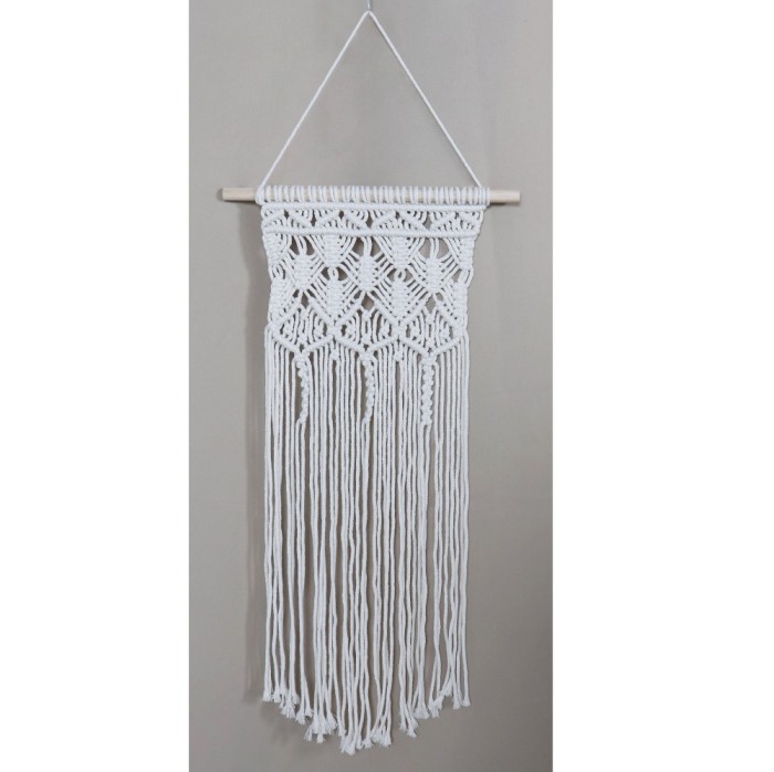 Decoratiune perete stil macrame, 006FD, sfoara bumbac, alb, 35 x 70 cm
