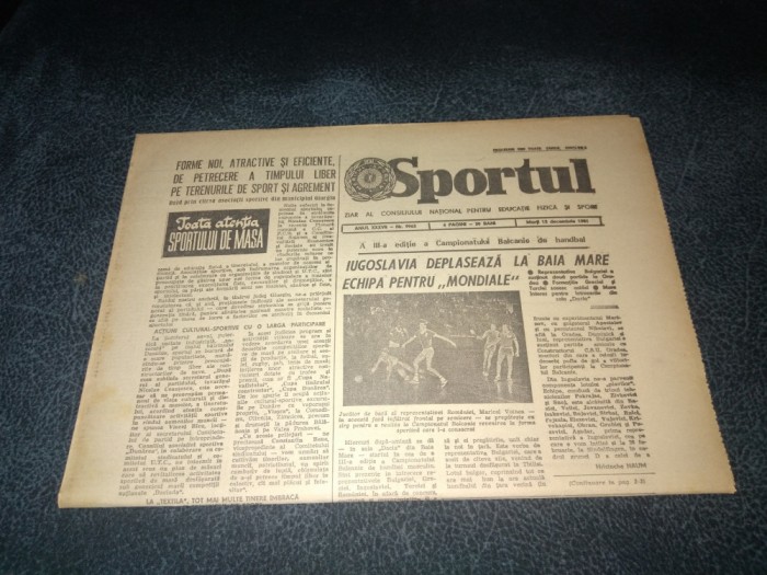 ZIARUL SPORTUL 15 DECEMBRIE 1981 INTERVIU ILE BALACI