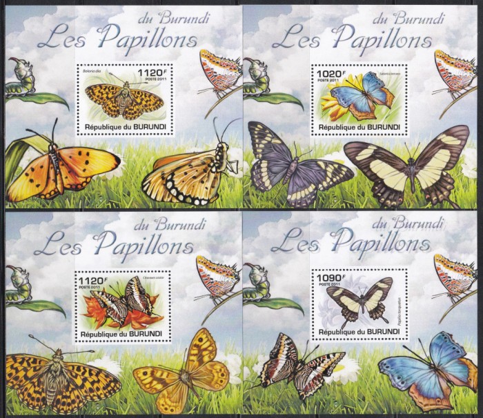 Burundi 2011 - Fluturi, 8 colite, Set complet, 4 poze, MNH