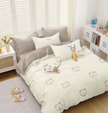 Cumpara ieftin Lenjerie Pat Bumbac 4 Piese Crem Gri, Set Pilota Cearceaf Fata Perna