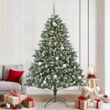 vidaXL BraddeCrăciunartificial cu lumini cu bandă LED Verde 210cm PVC