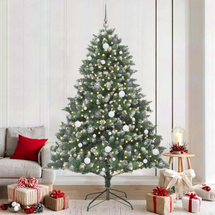 vidaXL BraddeCrăciunartificial cu lumini cu bandă LED Verde 210cm PVC