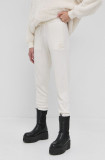 Cumpara ieftin Karl Lagerfeld Pantaloni de l&acirc;nă femei, culoarea crem, material neted