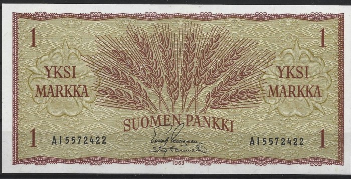 !!! FINLANDA - 1 MARKKA 1963 - P 98 a 8 - UNC / CEA DIN SCAN