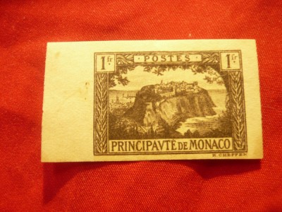 Timbru Monaco 1922,1 fr. negru pe galben , nedantelat foto