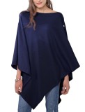 Poncho tricotat pentru femei, cu aspect de cașmir, ușor, cu nasturi &ndash; Roz M