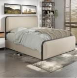 Cumpara ieftin Pat Vida 180x200 cm 4 Sertare Tapitat Stofa Bej Somiera Metalica Inclusa Model M20