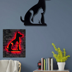 Decoratiune luminoasa LED, Cat n Dog, MDF, 60 LED-uri, Rosu