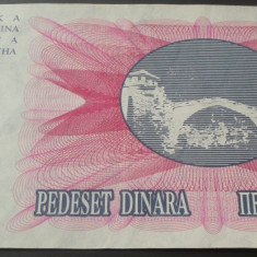 Bancnota 50 DINARI - Bosnia Hertegovina, anul 1992 *cod 215