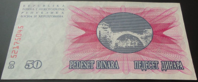 Bancnota 50 DINARI - Bosnia Hertegovina, anul 1992 *cod 215 foto