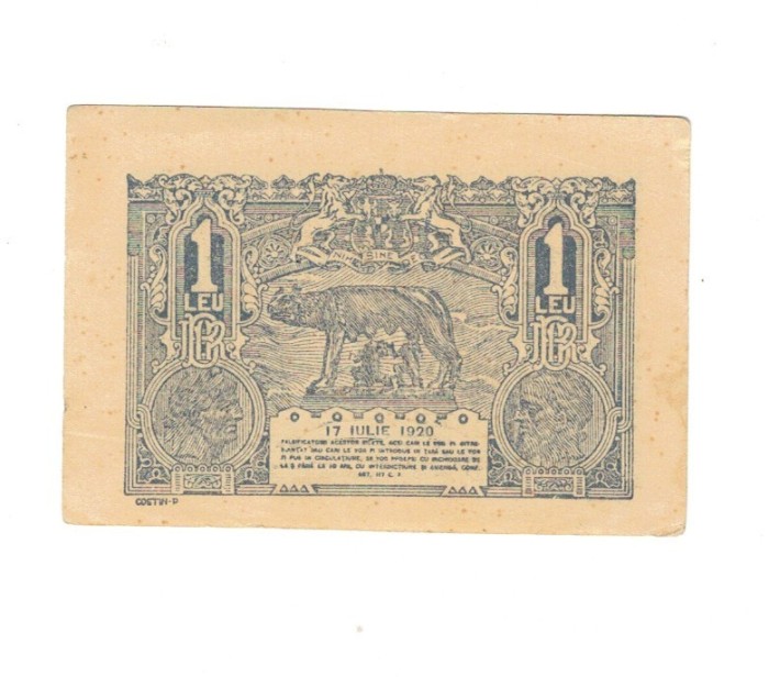 Romania 1920 - 1 leu, aproape necirculata