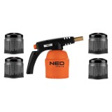 Lampa de lipit cu gaz NEO TOOLS cu 4 cartuse butan 190 g incluse