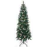 HOMCOM Brad de Craciun cu 6 picioare cu zapada artificiala cu 508 ramuri realiste, con de pin, pentru decorare interioara, verde alb | Aosom Romania