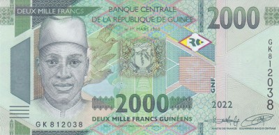 Bancnota Guineea 2.000 Franci 2022 - PNew UNC foto