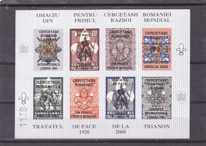 ROMANIA 2000 TRIANON BLOC NEDANTELAT SUPRATIPARIT IN ROMANA,MNH