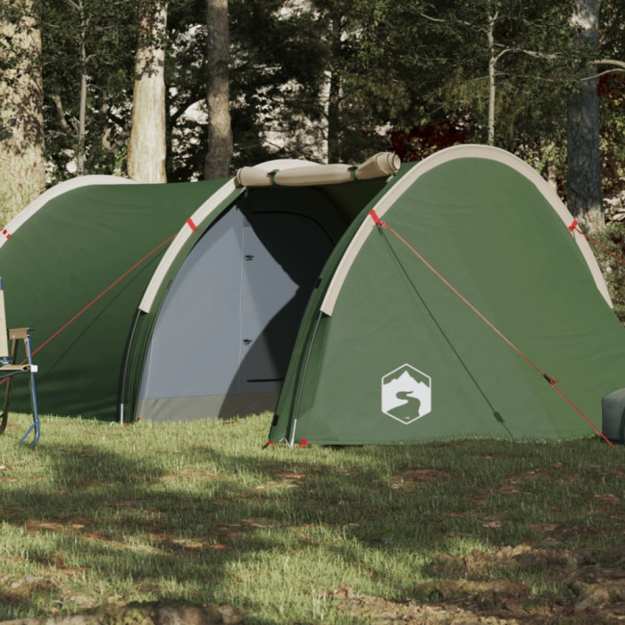 vidaXL Cort de camping 4 persoane, verde, 405x170x106 cm, tafta 185T