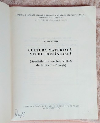 Cultura materiala veche romaneasca -Maria Comsa foto