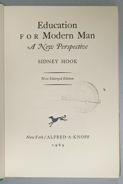 EDUCATION FOR MODERN MAN , A NEW PERSPECTIVE by SIDNEY HOOK , 1963