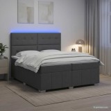 Cumpara ieftin Pat cu arcuri LED si saltea Gri inchis 200 x 200 cm Tesatura