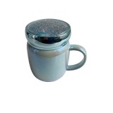 Cana din ceramica cu capac, 360ml, Bleumarin perlat