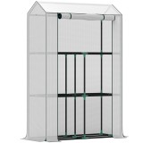 Outsunny Solar cu Raft 3 Nivele, Carcasă Plastic rezistentă la UV, Ușă cu fermoar, 100 x 40 x 150 cm, Alb | Aosom Romania