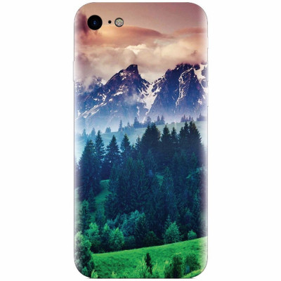 Husa silicon pentru Apple Iphone 6 / 6S, Forest Hills Snowy Mountains And Sunset Clouds foto