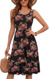 Fustă de damă &icirc;n formă de A p&acirc;nă la genunchi, de vară, ușoară, casual pentru plajă &ndash; floral/solid