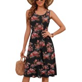 Fustă de damă &icirc;n formă de A p&acirc;nă la genunchi, de vară, ușoară, casual pentru plajă &ndash; floral/solid