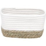 Coș Mediu Rectangular Bumbac / Iarba De Mare 21X13X12 Cm &ndash; Alb / Bej | Organizatoare Baie