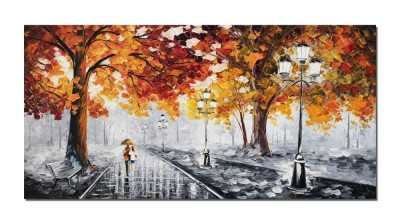 Tablouri indragostiti pictat manual living, dormitor, Noi doi spre viitor, 140x70cm ulei pe panza de in cutit efect 3D foto