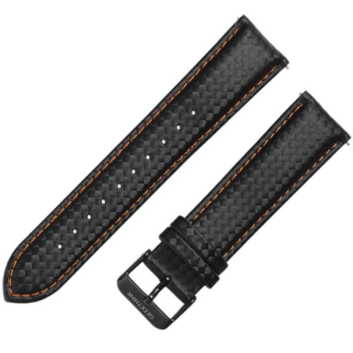 Curea piele compatibila Fossil Q Grant, Telescoape QR, 22mm, Negru/Portocaliu