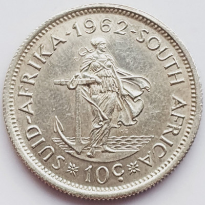 322 Africa de sud 10 cents 1962 1st decimal series km 60 argint foto