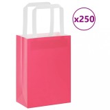 vidaXL Pungi de h&acirc;rtie 250 buc cu m&acirc;nere roz 15x8x21 cm