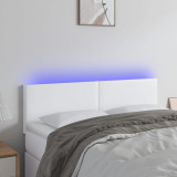 VidaXL Tăblie de pat cu LED, alb, 144x5x78/88 cm, piele ecologică