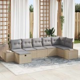 VidaXL Set de canapele pentru grădină cu pernă 7 pcs Bej Rattan poli